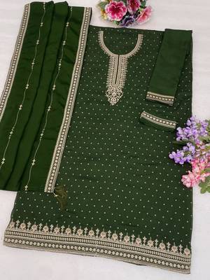 D green dola silk semi stitched suit with embroidery & sequin  work 2