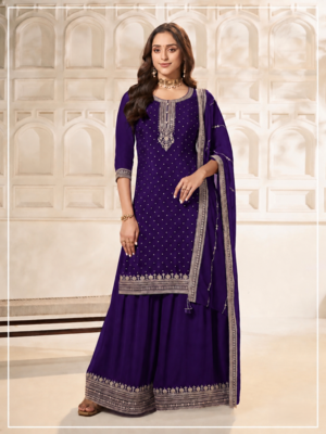 Violet dola silk semi stitched suit with embroidery & sequin  work 1