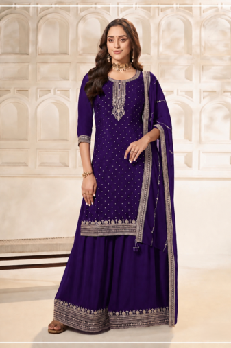 Violet Dola Silk Semi Stitched Suit with Embroidery & Sequence Work