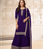 Violet dola silk semi stitched suit with embroidery & sequin  work