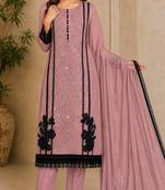 Purple organza semi stitched suit with embroidery & cut sequin  work