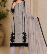 Grey organza semi stitched suit with embroidery & cut sequin  work