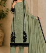 Mehendi organza semi stitched suit with embroidery & cut sequin  work