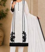 White organza semi stitched suit with embroidery & cut sequin  work