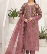 Purple silk semi stitched suit with embroidery & sequin  work