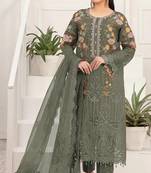 Mehendi silk semi stitched suit with embroidery & sequin  work