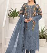 Blue silk semi stitched suit with embroidery & sequin  work