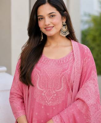 Crtx pink jaquard pure cotton kurti with dupatta and pant 5