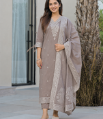 Crtx light brown jaquard pure cotton kurti with dupatta and pant