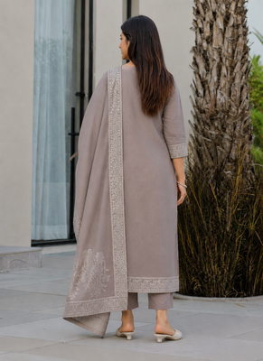 Crtx light brown jaquard pure cotton kurti with dupatta and pant 3