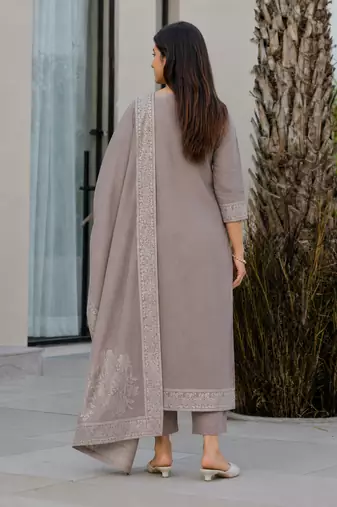 Crtx light brown jaquard pure cotton kurti with dupatta and pant
