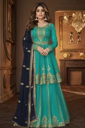 Blue georgette semi stitched suit with embroidery & sequin  work