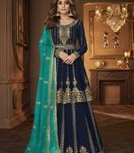 Navy georgette semi stitched suit with embroidery & sequin  work