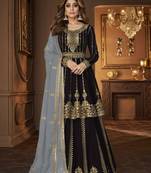 Black georgette semi stitched suit with embroidery & sequin  work