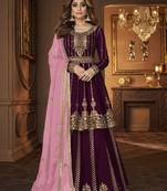 Maroon georgette semi stitched suit with embroidery & sequin  work