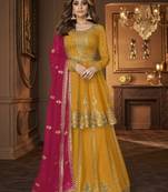 Yellow georgette semi stitched suit with embroidery & sequin  work