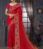 Red heavy resham siroski stone work georgette designer saree