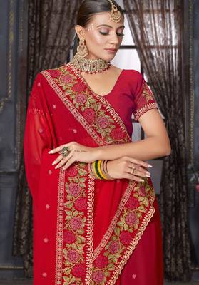 Red heavy resham siroski stone work georgette designer saree 2
