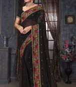 Black heavy resham siroski stone work georgette designer saree
