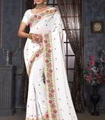 White heavy resham siroski stone work georgette designer saree