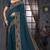 Teal blue heavy resham siroski stone work georgette designer saree