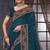 Teal blue heavy resham siroski stone work georgette designer saree