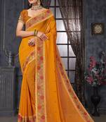Mustard heavy resham siroski stone work georgette designer saree