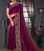 Wine heavy resham siroski stone work georgette designer saree