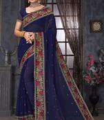 Navy blue heavy resham siroski stone work georgette designer saree