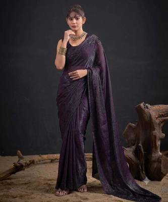 Purple satin embroidered saree 2