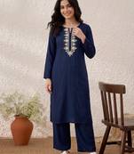 Blue embroidered rayon kurta set