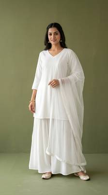 White rayon kurta set with dupatta 1