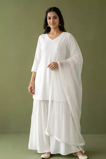White rayon kurta set with dupatta