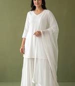 White rayon kurta set with dupatta