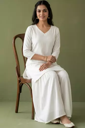 White rayon kurta set with dupatta