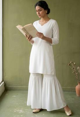White rayon kurta set 3