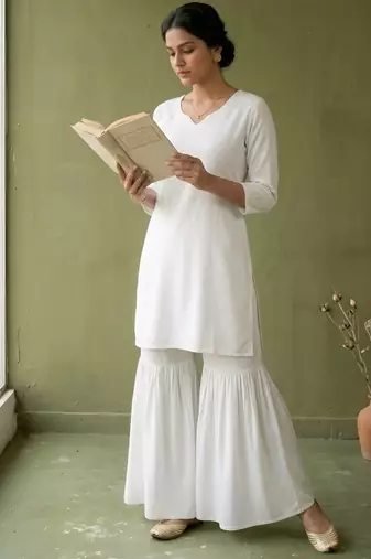 White rayon kurta set