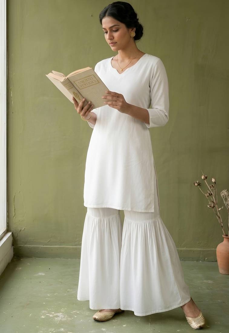 White rayon kurta set