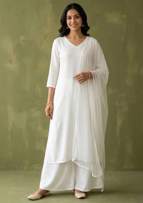 White rayon kurta set with dupatta 1