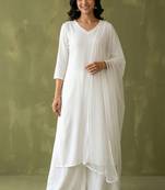 White rayon kurta set with dupatta