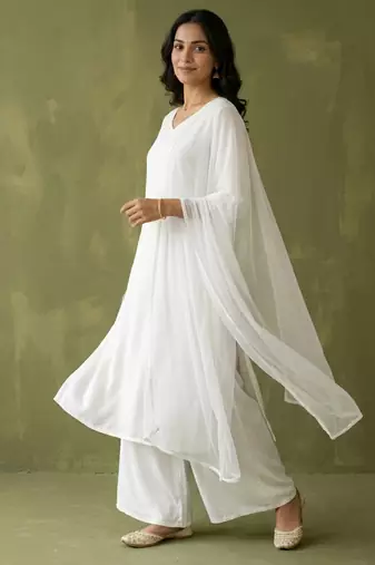 White rayon kurta set with dupatta