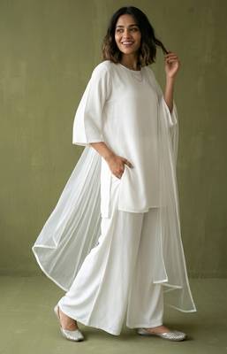 White rayon kurta set with dupatta 1