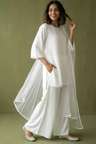 White rayon kurta set with dupatta