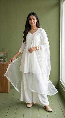 White rayon kurta set with dupatta 1