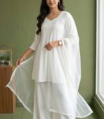 White rayon kurta set with dupatta