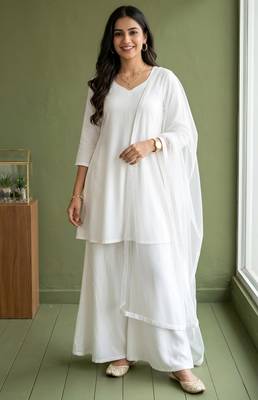White rayon kurta set with dupatta 2