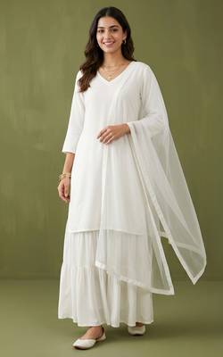 White rayon kurta set with dupatta 1
