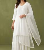White rayon kurta set with dupatta