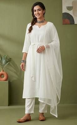 White rayon kurta set with dupatta 1