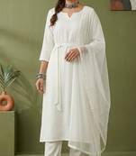 White rayon kurta set with dupatta